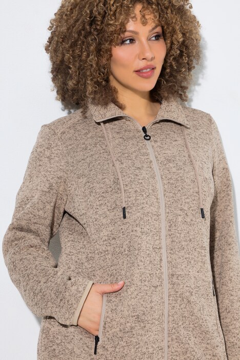 Veste en maille polaire, motif chiné, col montant et poches zippées