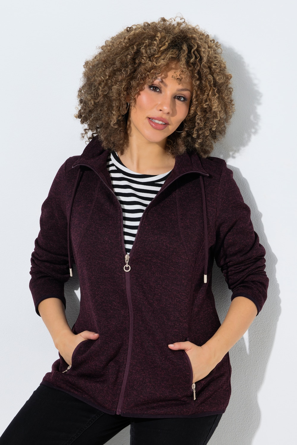 Strickfleece-Jacke, Stehkragen, Zipptaschen