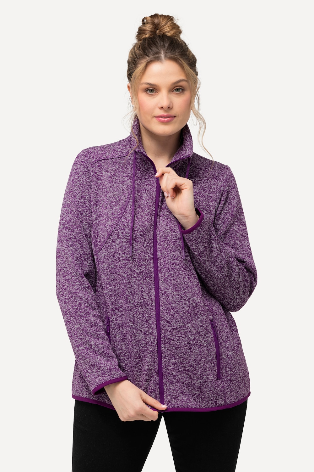 Große Größen Strickfleece-Jacke, Damen, lila, Größe: 42/44, Polyester, Ulla Popken