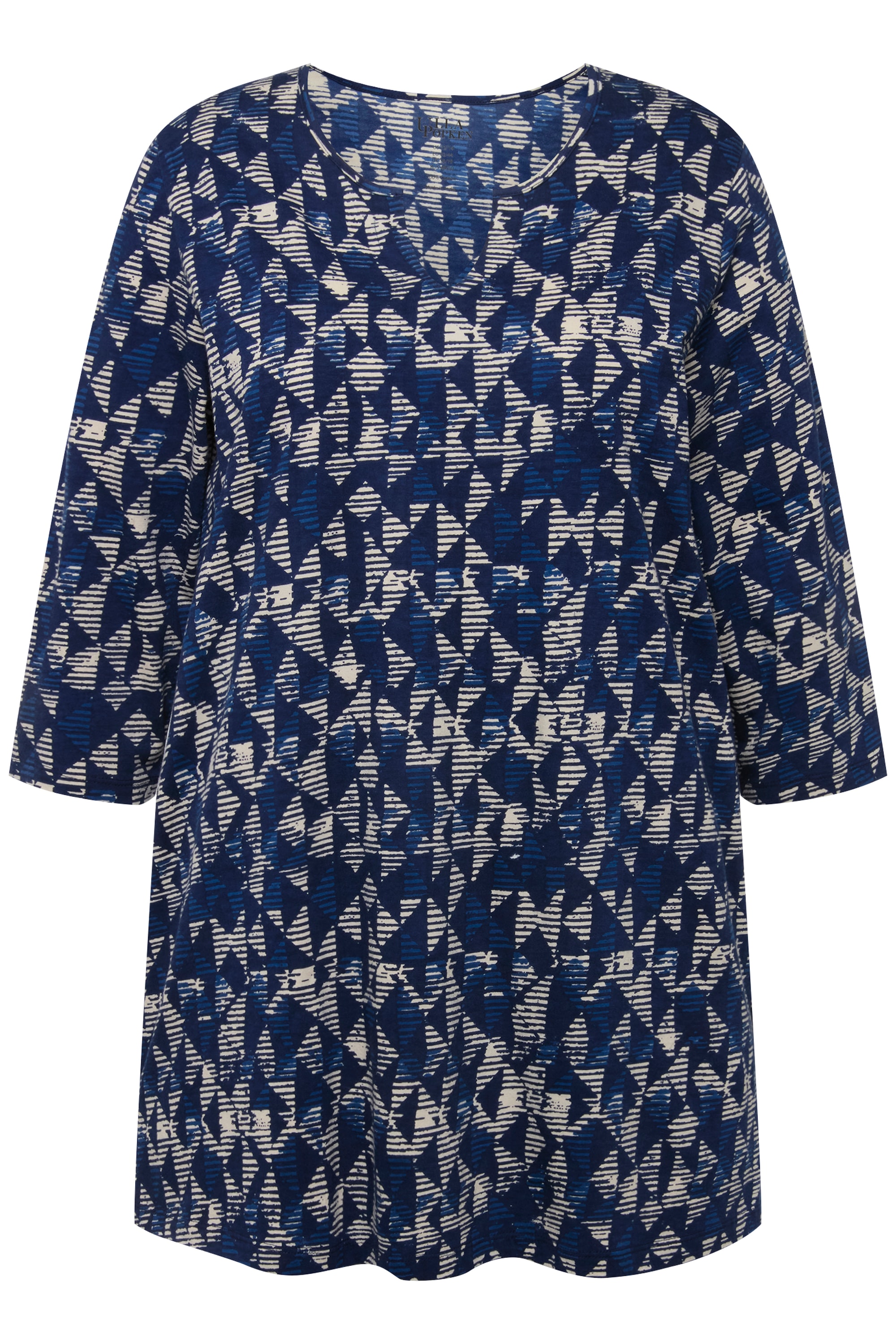 Ulla Popken Damen große Größen Longshirt grafischer Druck Tunika Ausschnitt
