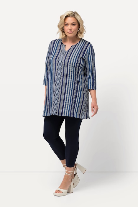 Notch Neck Stripe Print Knit Tunic