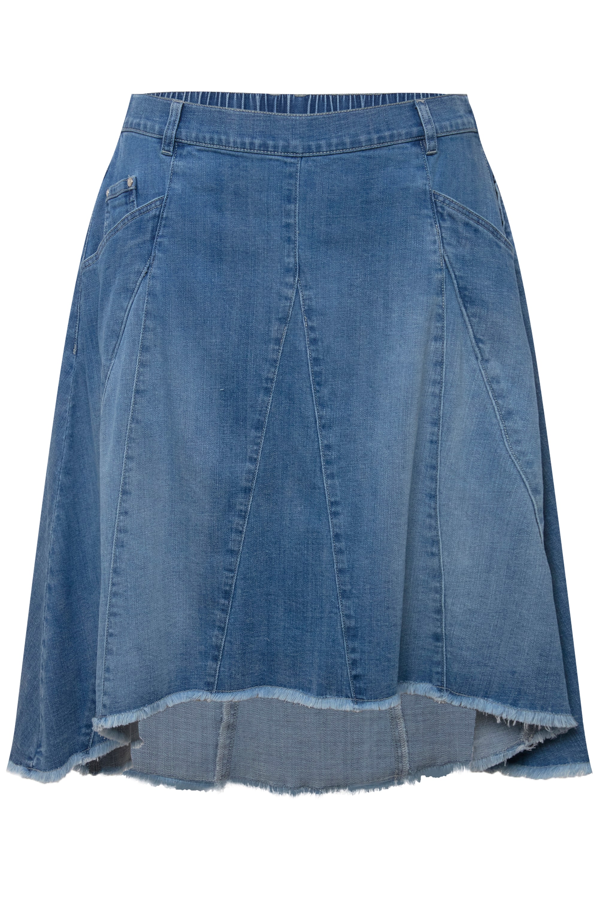 Ulla Popken Damen große Größen Jeansrock Godetfalten A Linie Fransensaum 832238