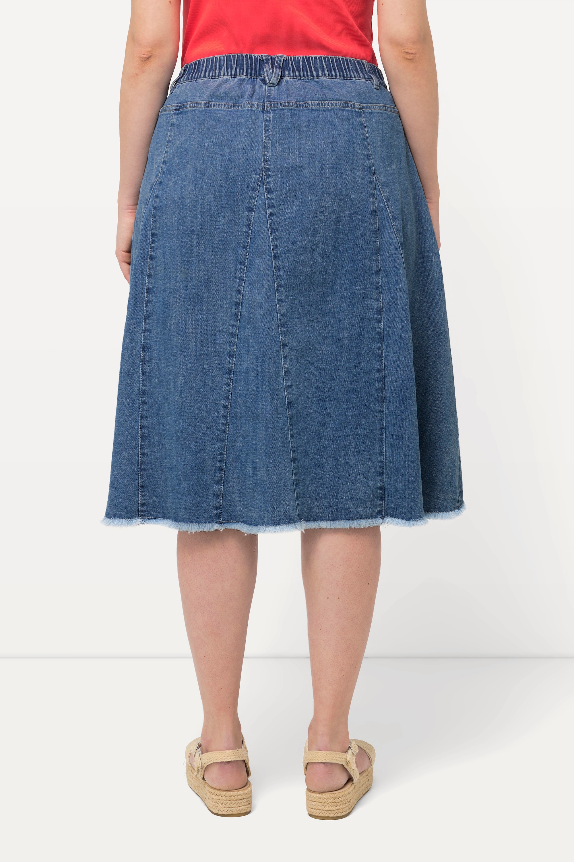 Ulla Popken Damen große Größen Jeansrock Godetfalten A Linie Fransensaum 832238