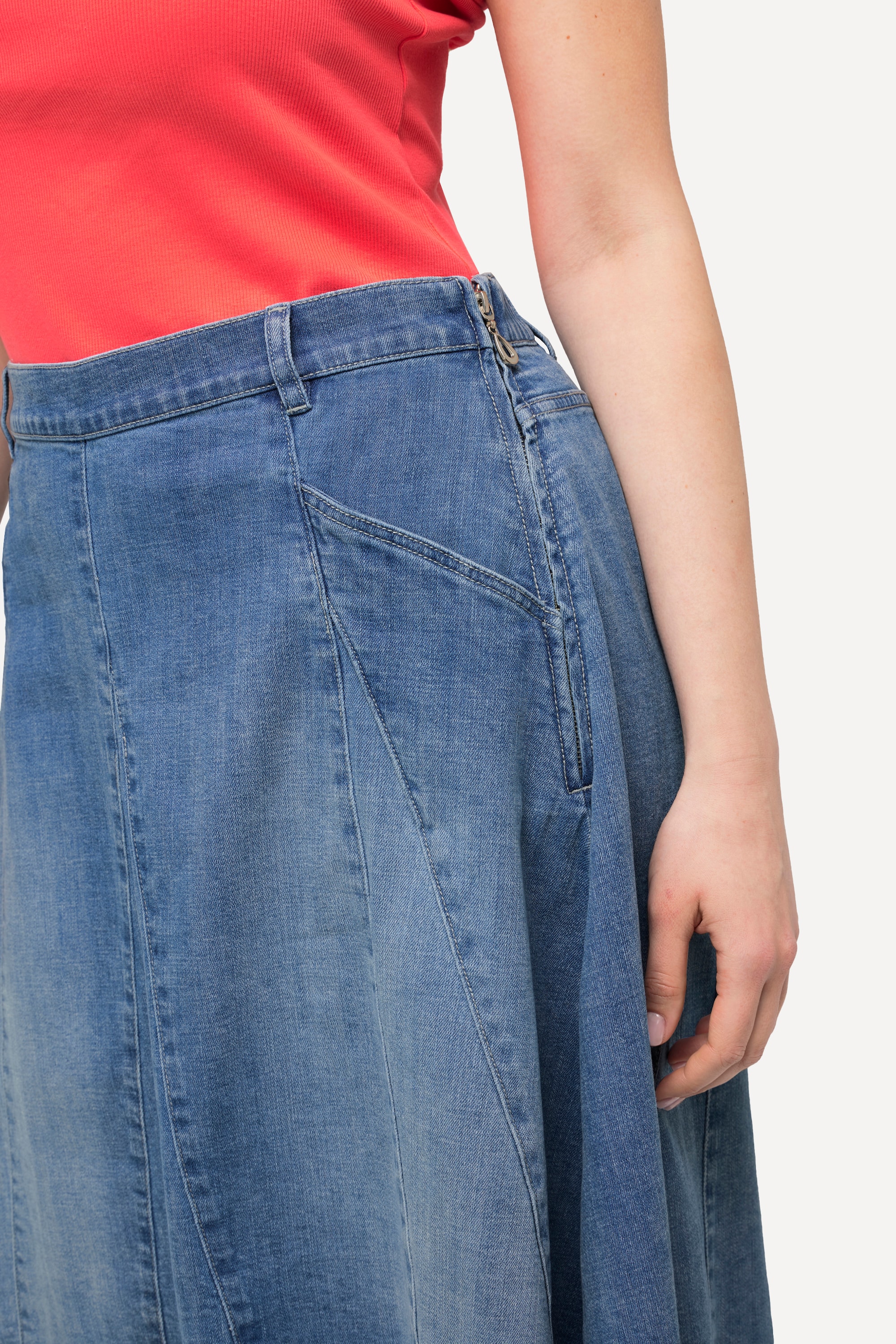 Ulla Popken Damen große Größen Jeansrock Godetfalten A Linie Fransensaum 832238