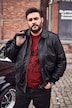 Men+ læderjakke, læder, ryg-patch, op til str. 8 XL