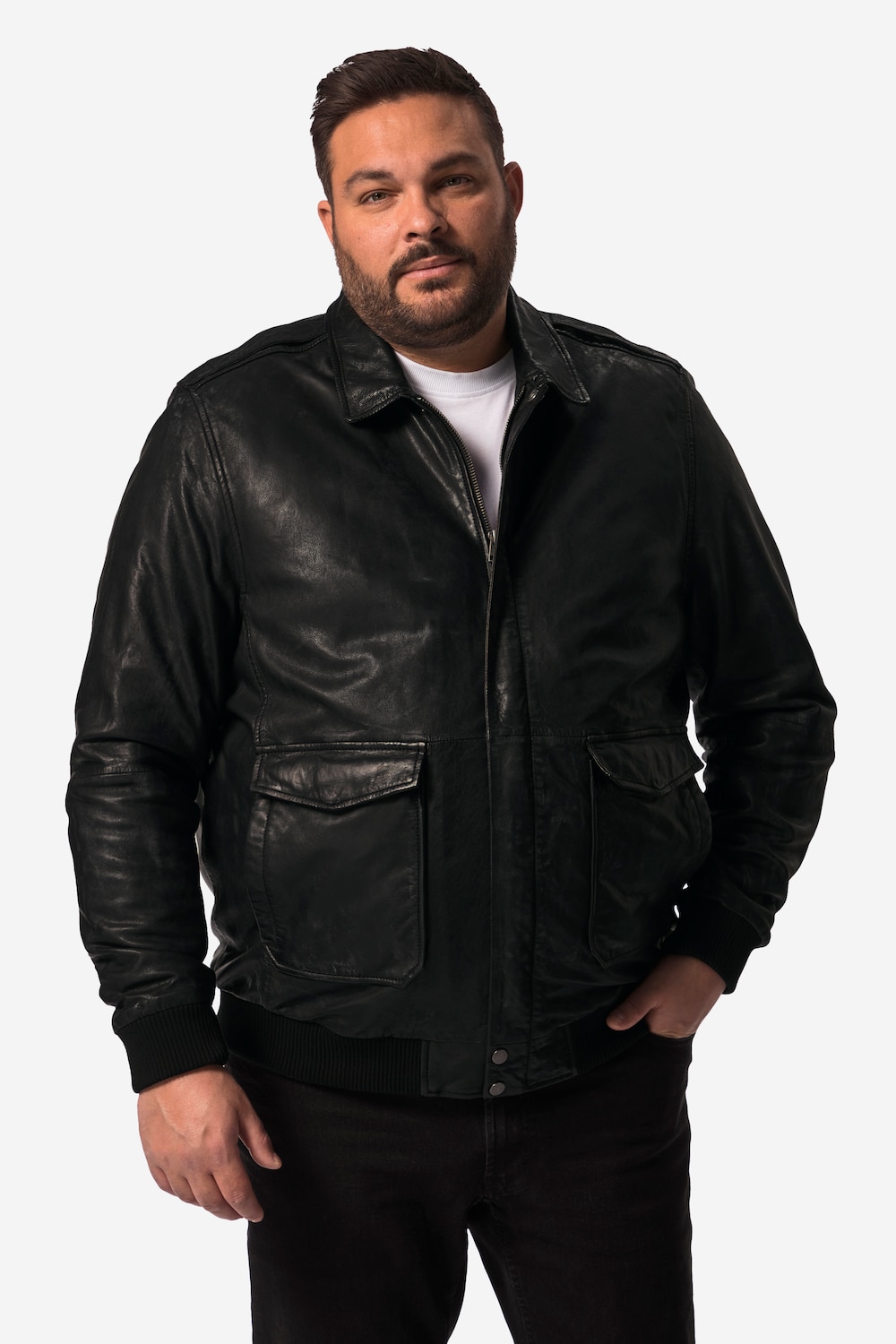 Stora storlekar Skinnjacka, Her, svart, storlek: 6XL, Läder, Men Plus