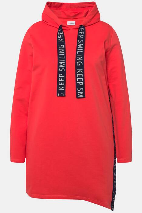 Long-Hoodie, Kapuze, Zierbänder, Langarm