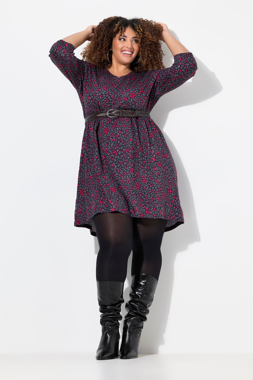 Jerseykleid, Leo-Sterne, A-Linie, V-Ausschnitt, 3/4-Arm