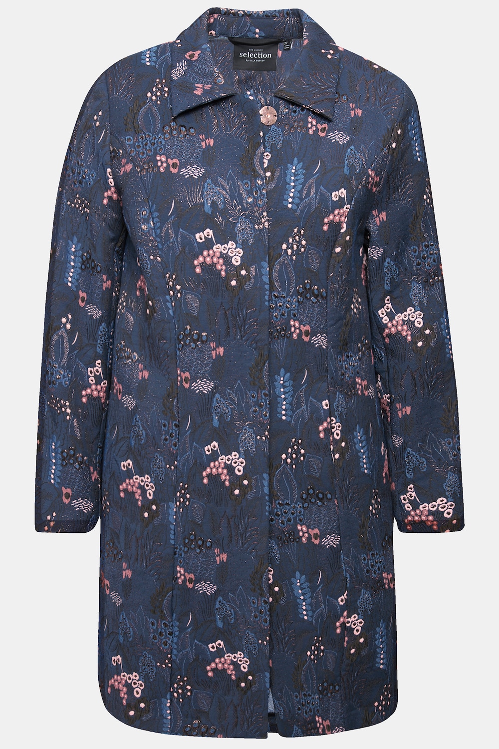 Stora storlekar Jacquardjacka med blommig design, Dam, blå, storlek: 44, Viskos/Polyester/Bomull, Ulla Popken