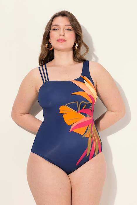 Split Strap Tropical Leaves One Piece Swimsuit