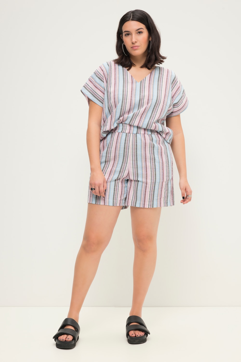Shorts, Wide Legs, HighWaist, Streifen, Elastikbund