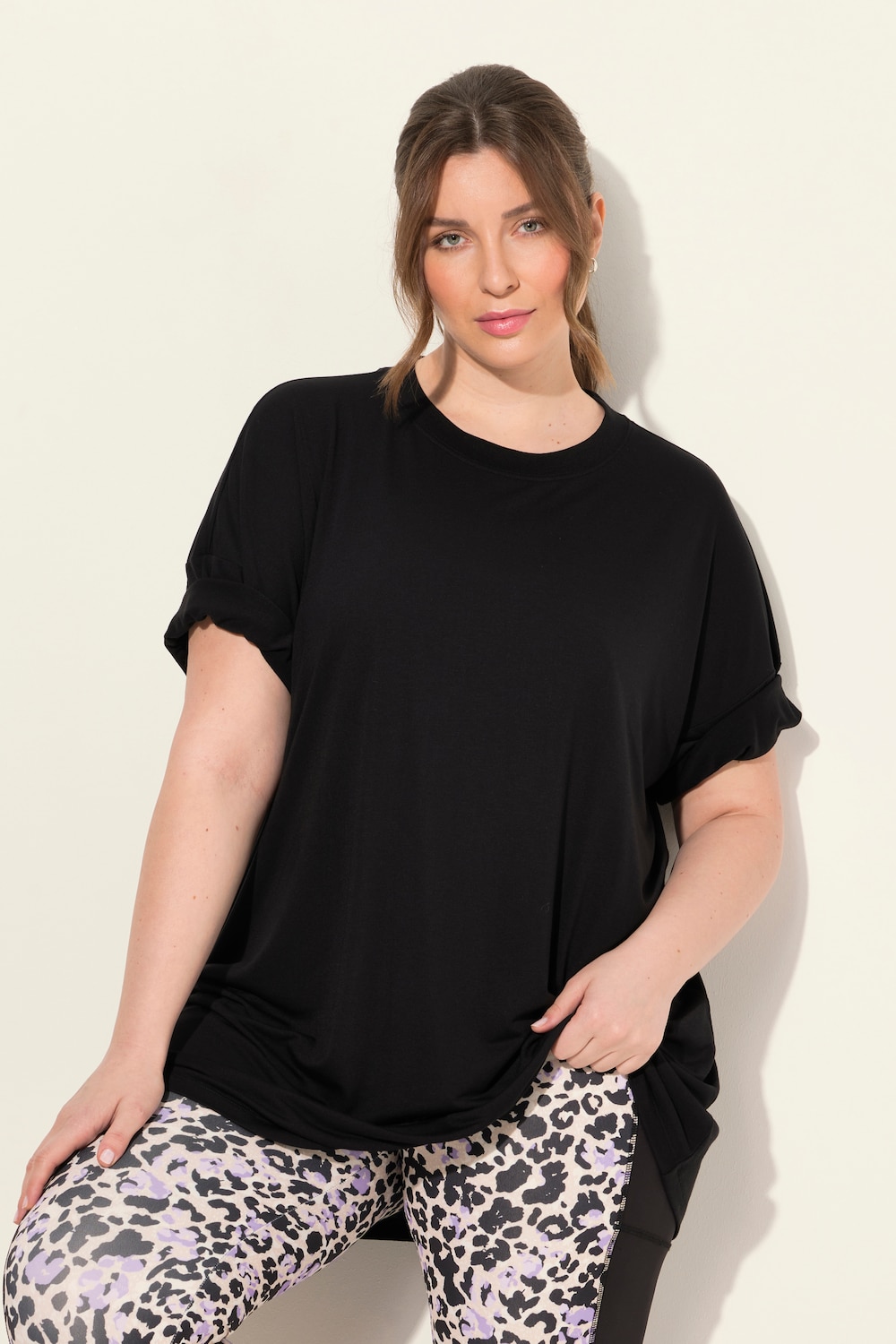 Große Größen Longshirt, Damen, schwarz, Größe: 50/52, Polyester/Viskose, Ulla Popken