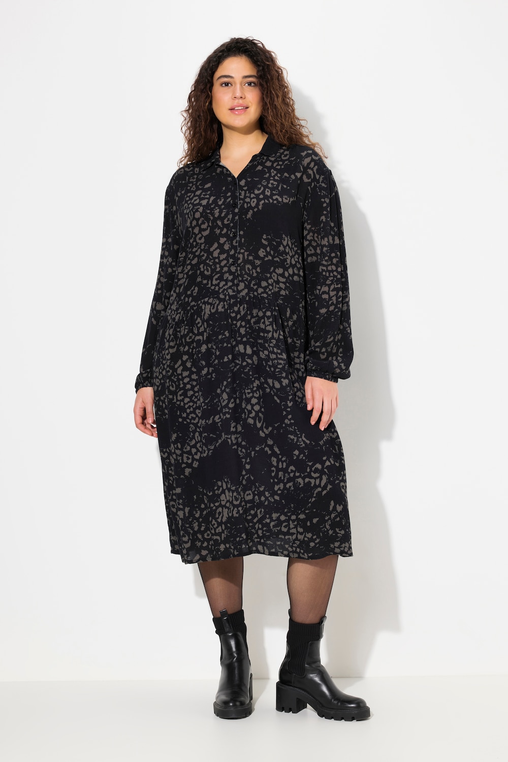 Große Größen Hemdblusenkleid, Damen, schwarz, Größe: 54/56, Viskose, Ulla Popken