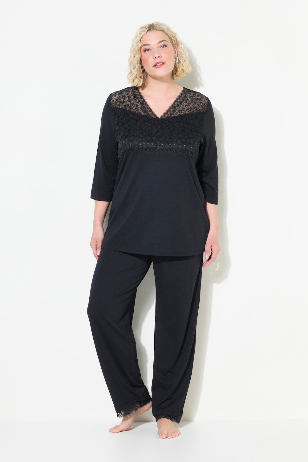 Große Größen Pyjama, Damen, schwarz, Größe: 50/52, Baumwolle, Ulla Popken