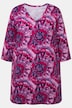 Camiseta larga, patrón batik, cremallera, cuello en V, manga 3/4