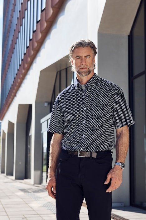 Boston Park Piqué-Hemd, Halbarm, florales Muster, Buttondown-Kragen, Modern Fit, bis 8 XL