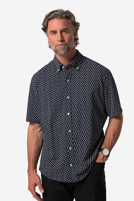 Boston Park Piqué-Hemd, Halbarm, florales Muster, Buttondown-Kragen, Modern Fit, bis 8 XL