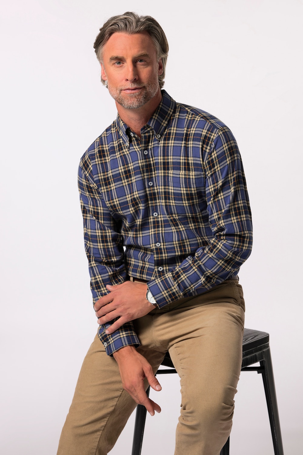 Boston Park Karo-Flanellhemd, Langarm, Buttondown-Kragen, Comfort Fit, bis 8 XL