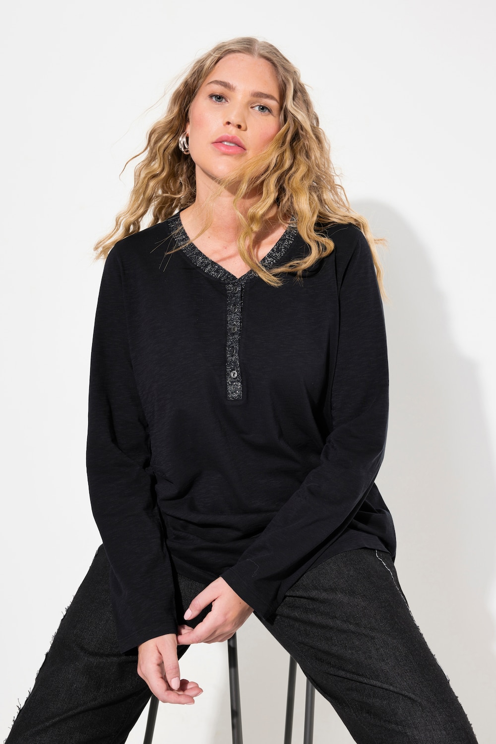 Große Größen Shirt, Damen, schwarz, Größe: 46/48, Baumwolle, Ulla Popken