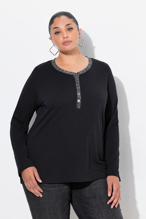 Glitter Detail Long Sleeve V-Neck Tee