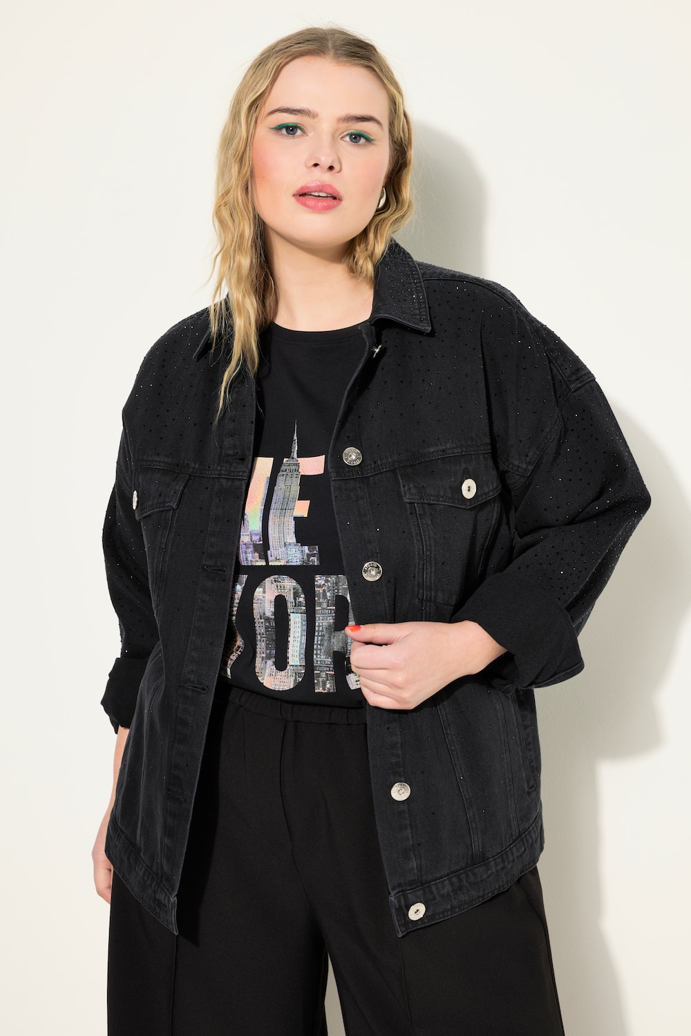 Jeansjacke, oversized, Hemdkragen, Langarm