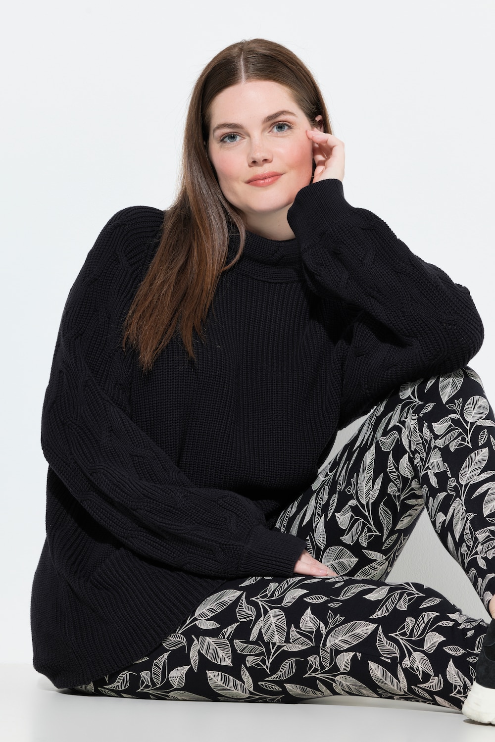 Pullover, Zopfmuster, Stehkragen, Langarm, Biobaumwolle