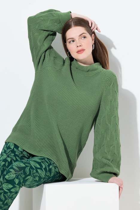 Pullover, Zopfmuster, Stehkragen, Langarm, Biobaumwolle