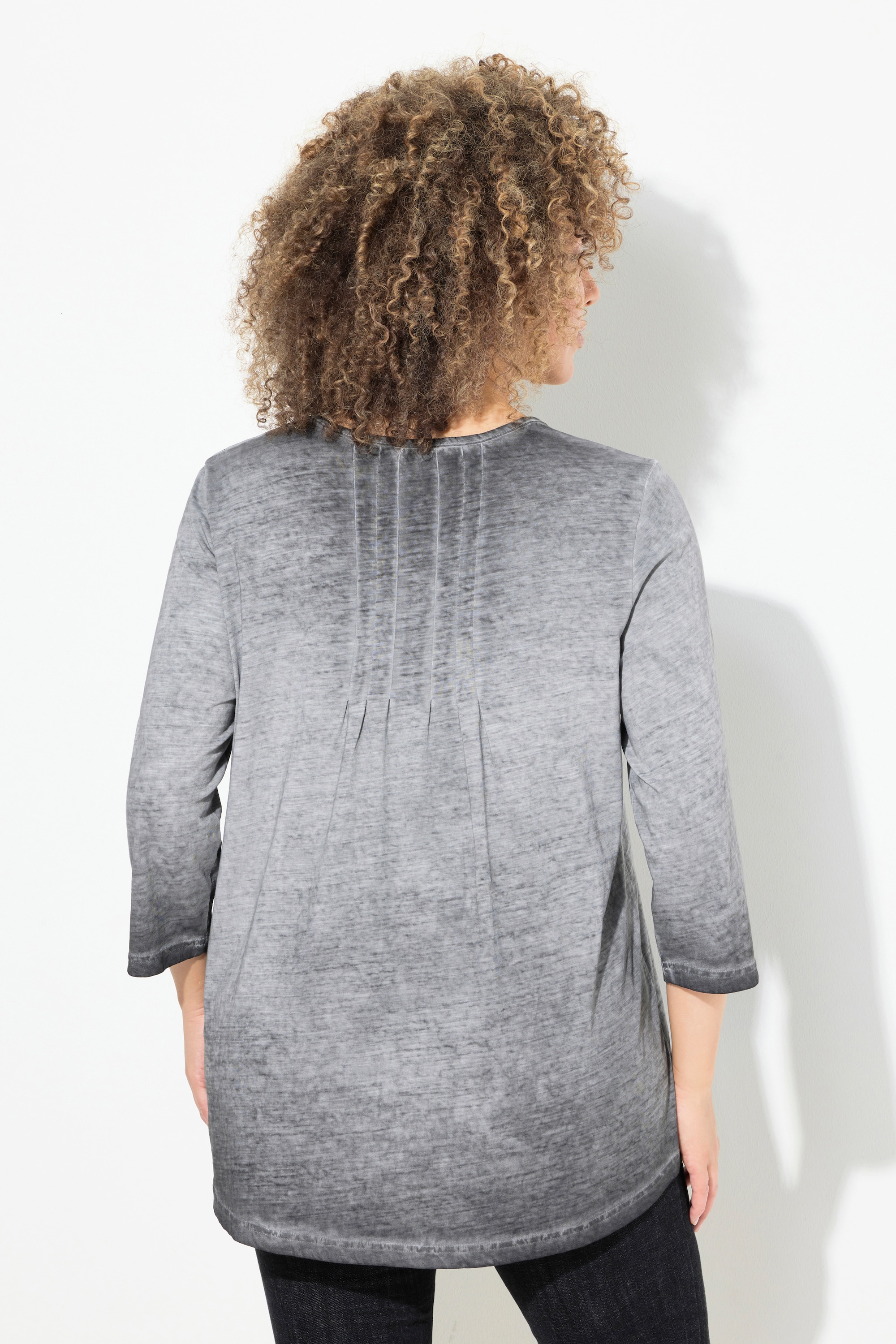 Ulla Popken Damen große Größen Shirt Zierfalten A Linie Rundhals 3 4 Arm 832423