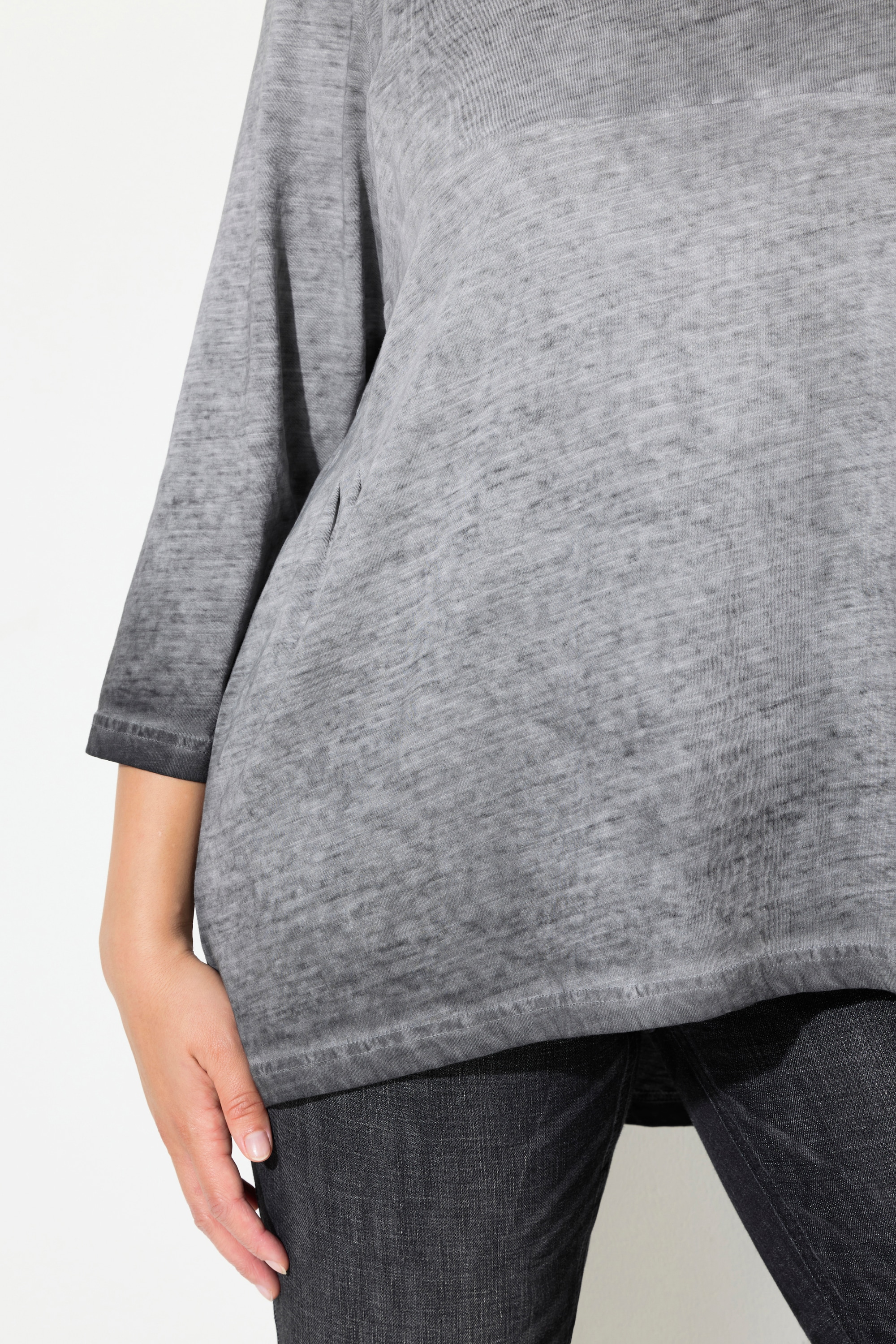 Ulla Popken Damen große Größen Shirt Zierfalten A Linie Rundhals 3 4 Arm 832423
