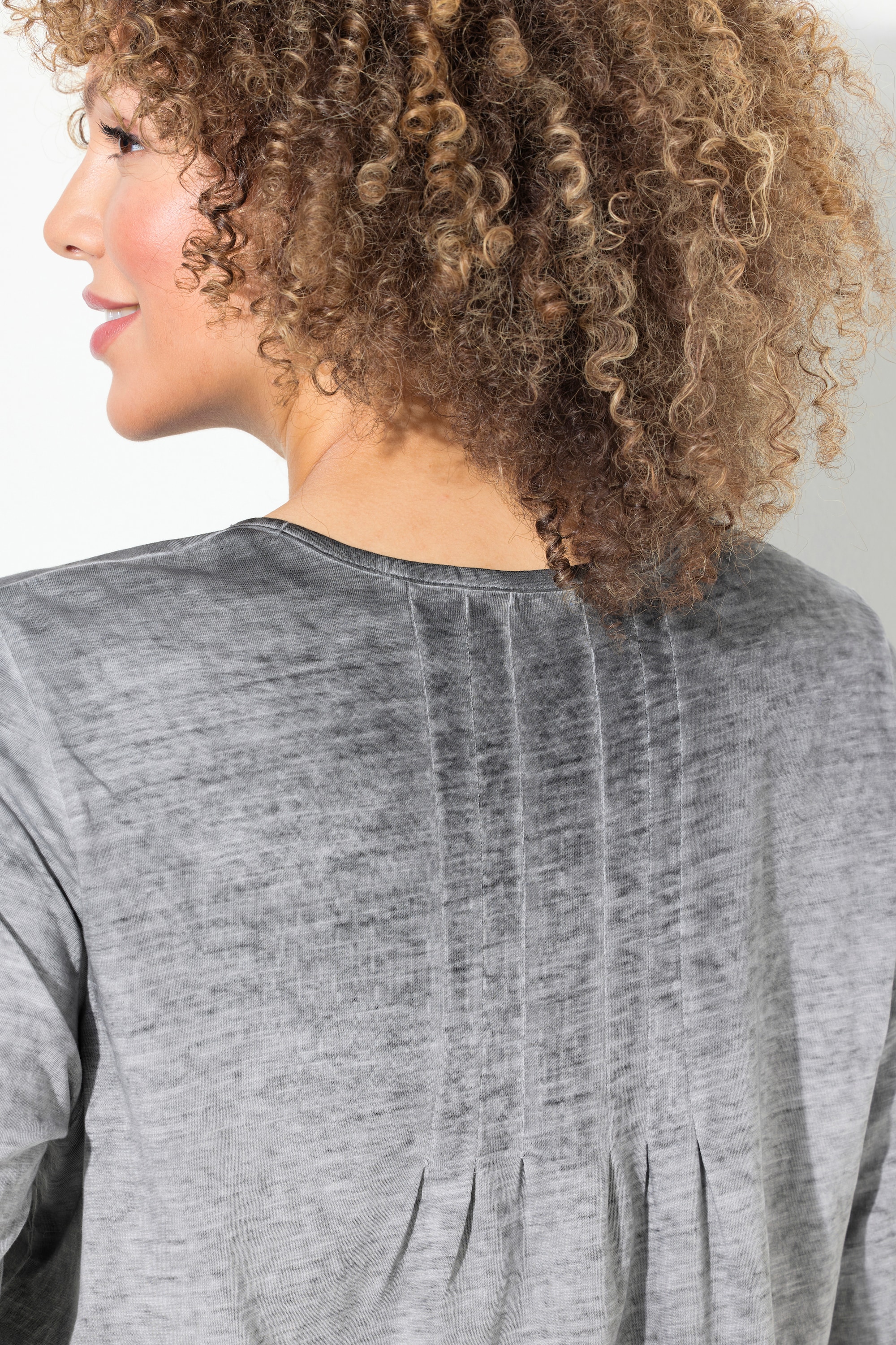 Ulla Popken Damen große Größen Shirt Zierfalten A Linie Rundhals 3 4 Arm 832423
