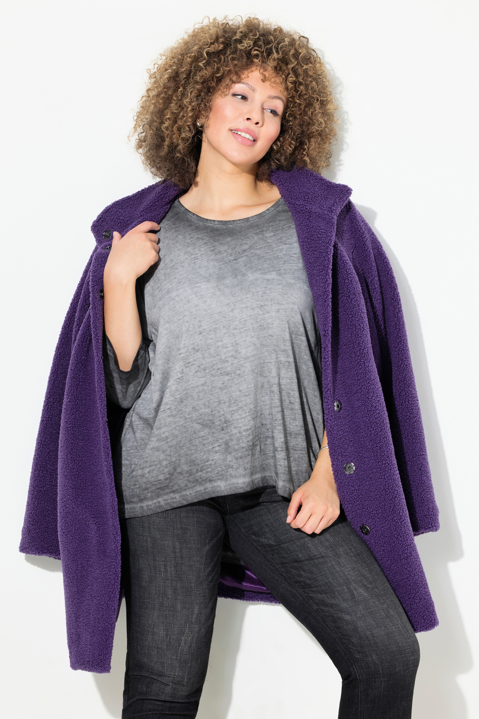 Ulla Popken Damen große Größen Shirt Zierfalten A Linie Rundhals 3 4 Arm 832423