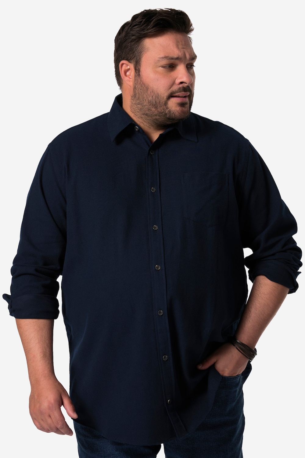 Men+ flanellen overhemd, lange mouwen, kentkraag, comfortabele pasvorm, tot 8XL