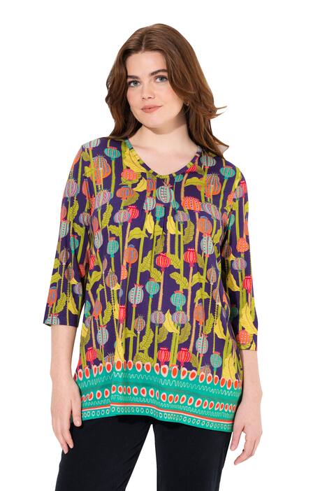 Dlouhé tričko, A střih, ozdobné sklady, výstřih do V, 3/4 rukávy