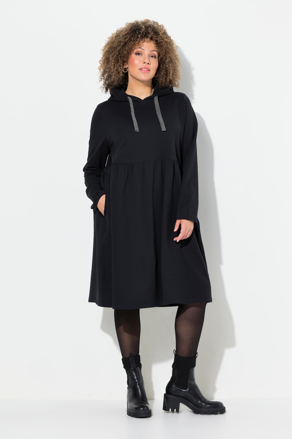 Große Größen Jerseykleid, Damen, schwarz, Größe: 46/48, Baumwolle/Polyester, Ulla Popken