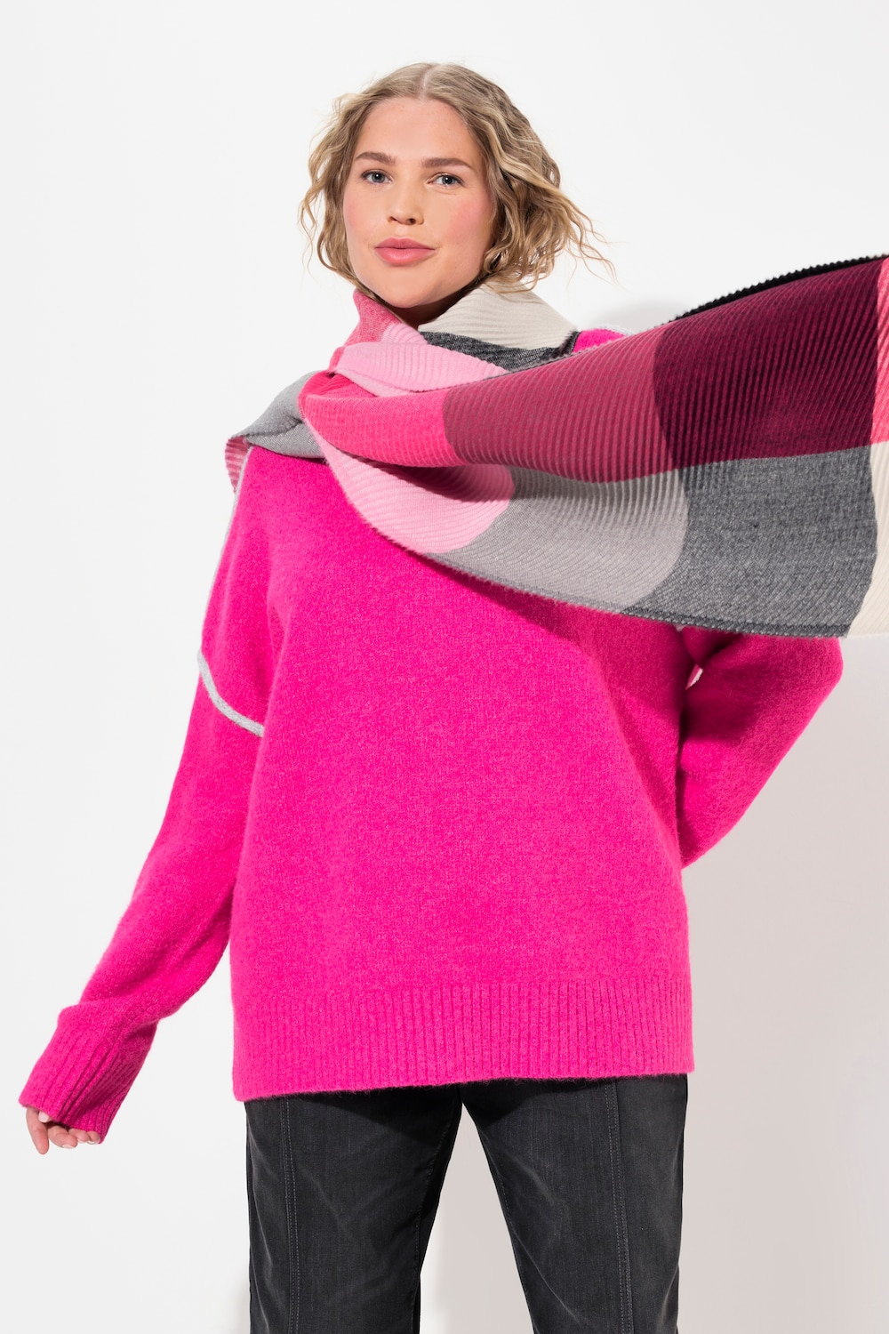 Große Größen Pullover, Damen, rosa, Größe: 42/44, Polyester/Synthetische Fasern, Ulla Popken