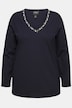 Rhinestone Neckline Long Sleeve V-Neck tee