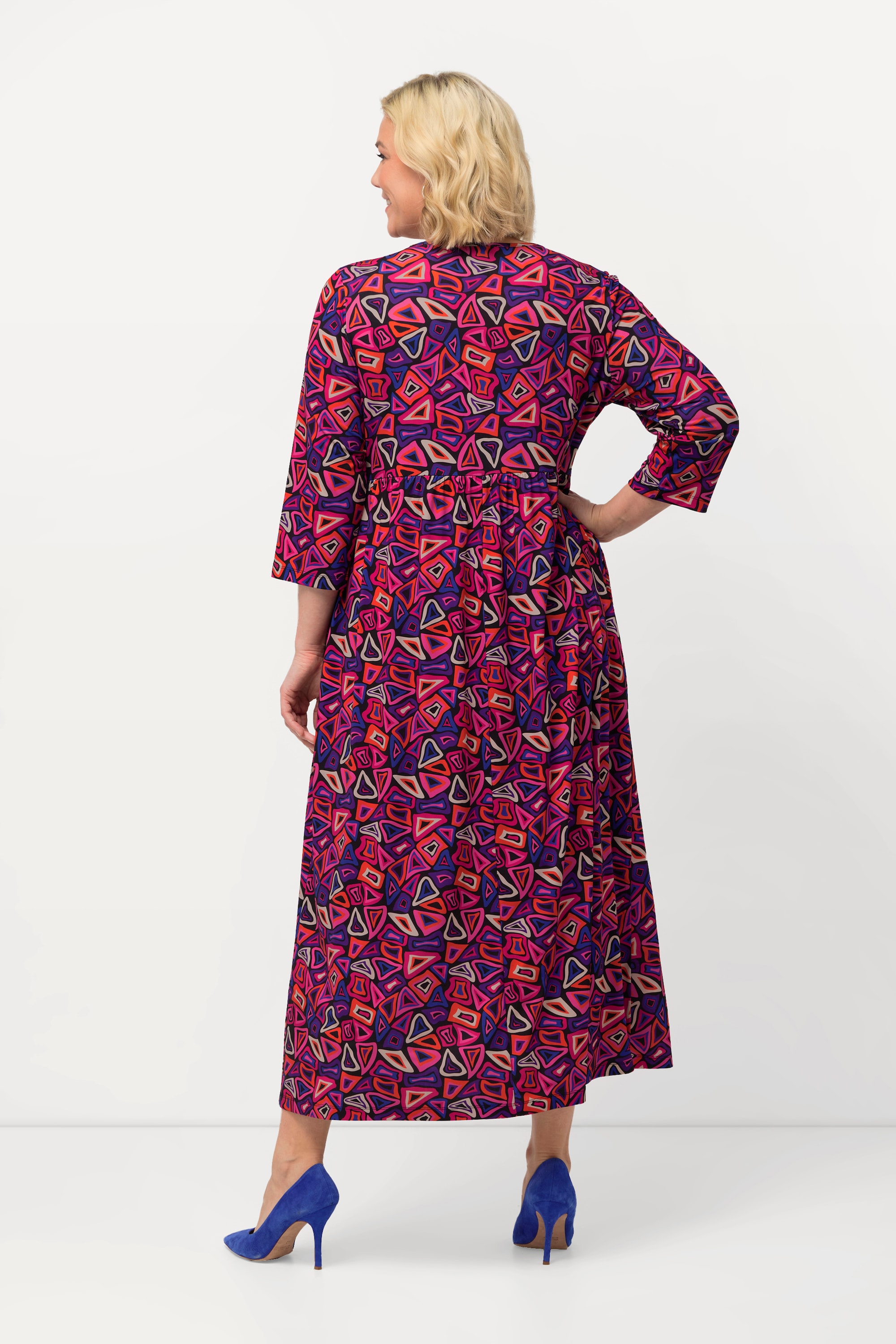 Ulla Popken Damen große Größen Jerseykleid grafischer Druck A Linie Rundhals