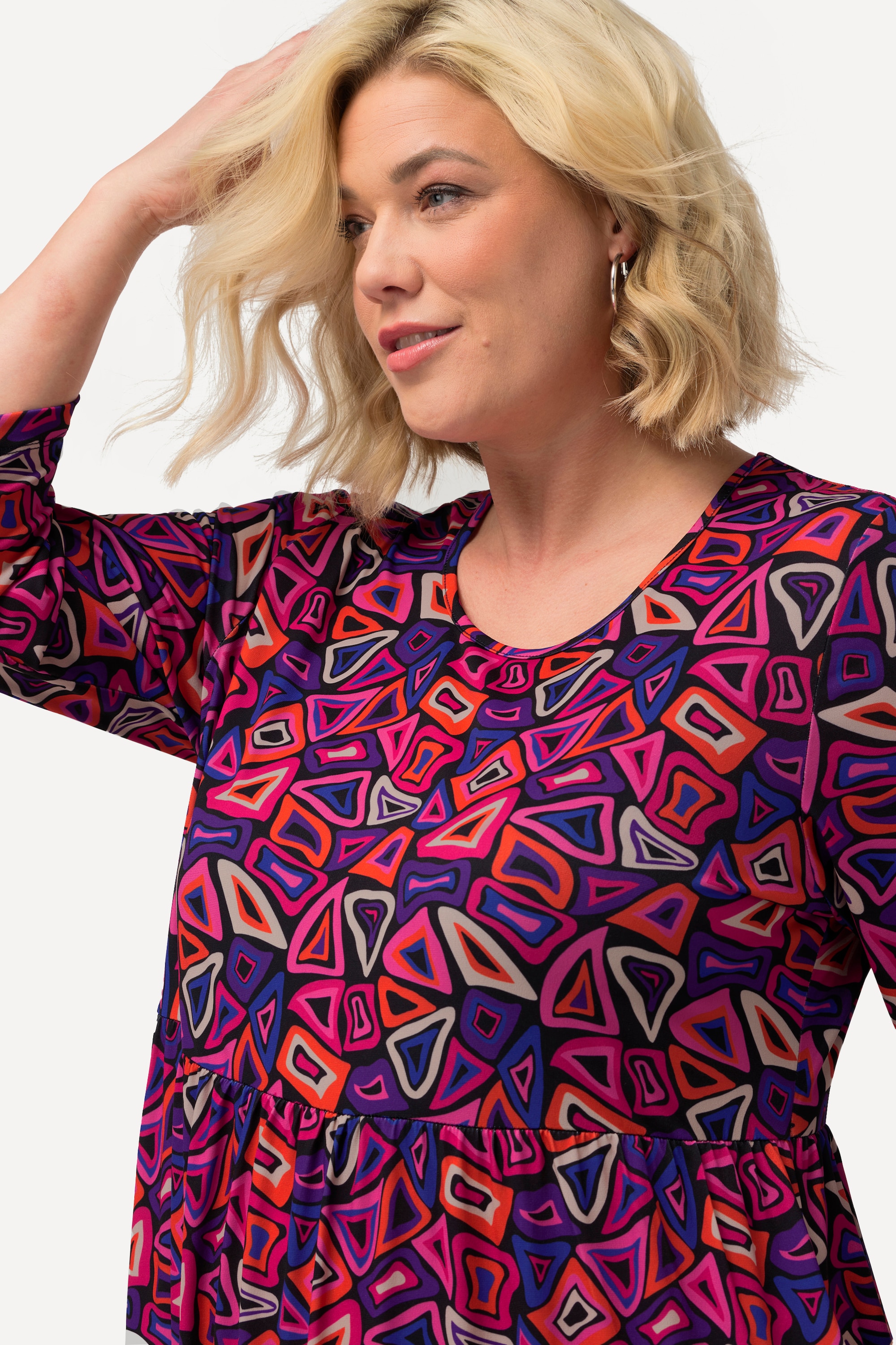 Ulla Popken Damen große Größen Jerseykleid grafischer Druck A Linie Rundhals