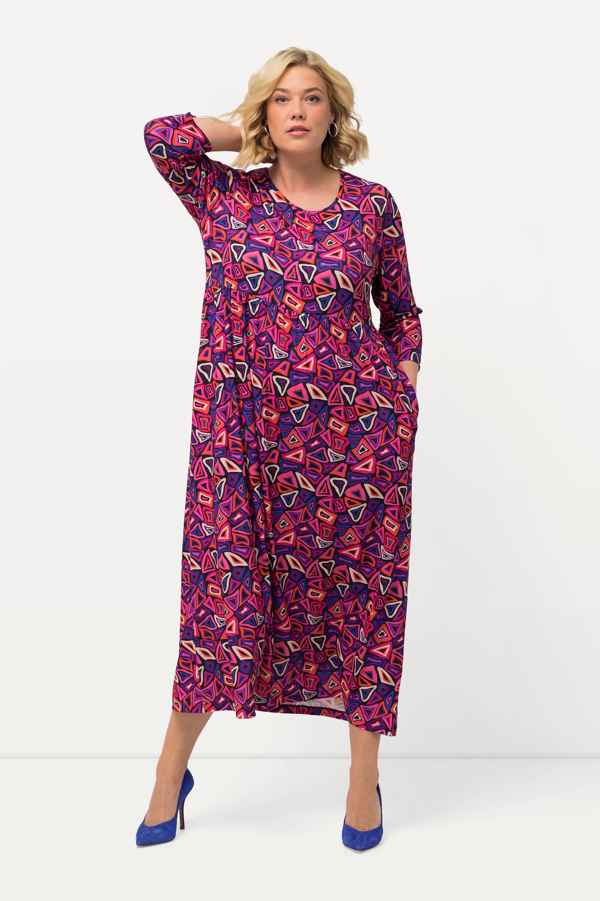 Ulla Popken Damen große Größen Jerseykleid grafischer Druck A Linie Rundhals