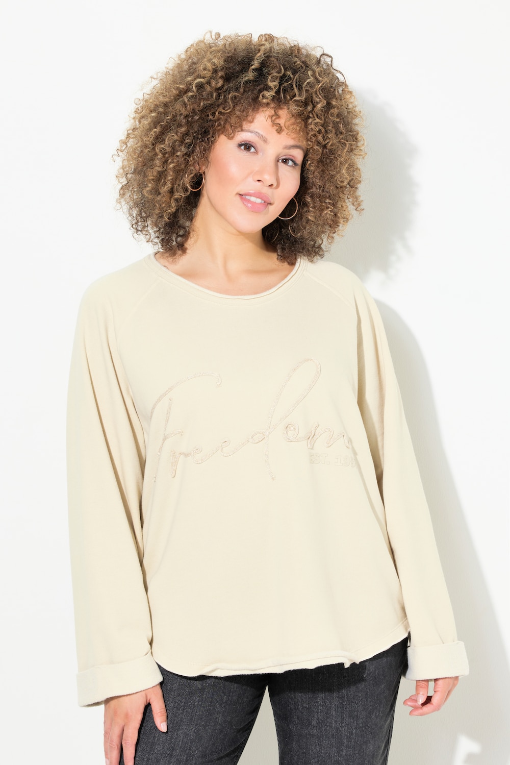 Große Größen Sweatshirt, Damen, beige, Größe: 46/48, Baumwolle, Ulla Popken