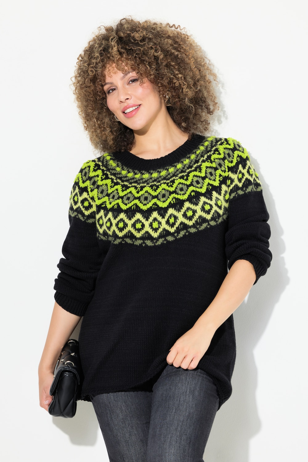 Große Größen Pullover, Damen, schwarz, Größe: 46/48, Baumwolle/Synthetische Fasern/Polyester, Ulla Popken