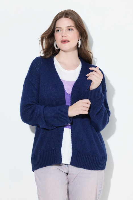 Strickjacke, kurz, oversized, offene Jacke, Wollanteil