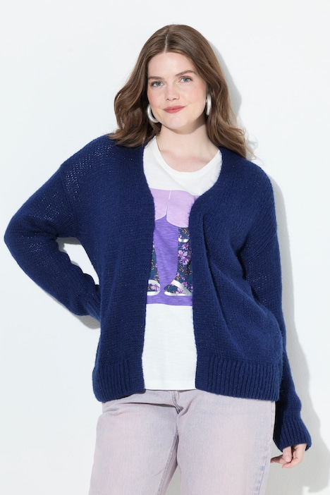 Strickjacke, kurz, oversized, offene Jacke, Wollanteil