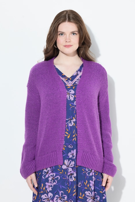 Strickjacke, kurz, oversized, offene Jacke, Wollanteil