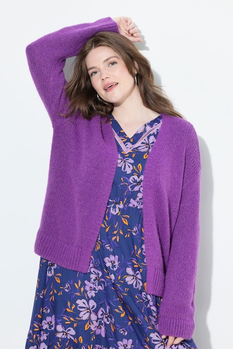 Strickjacke, kurz, oversized, offene Jacke, Wollanteil