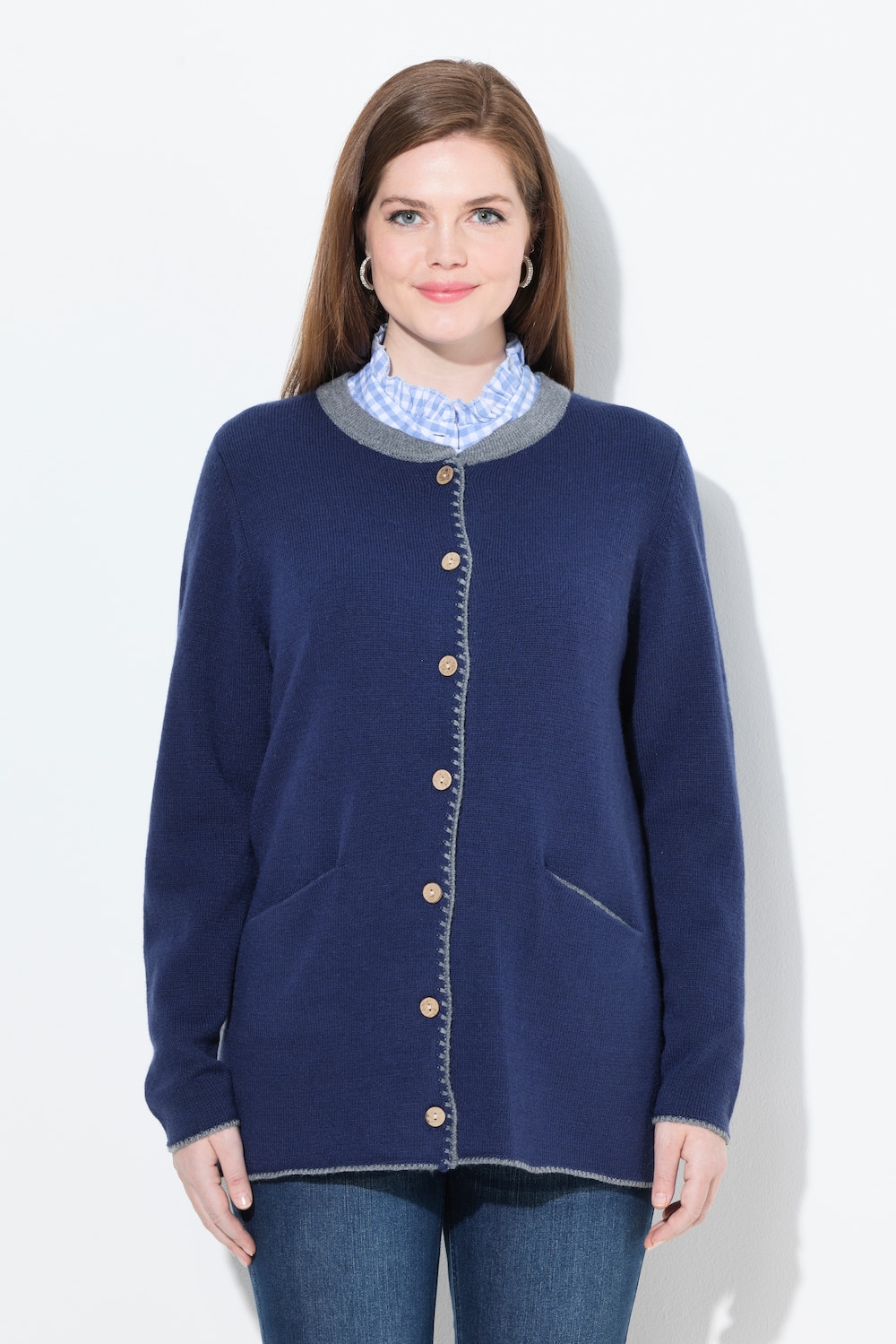 Große Größen Long-Strickjacke, Damen, blau, Größe: 50/52, Synthetische Fasern/Wolle, Ulla Popken