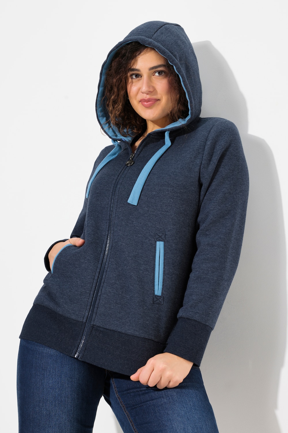 Große Größen Hoodiejacke, Damen, blau, Größe: 50/52, Polyester/Baumwolle, Ulla Popken