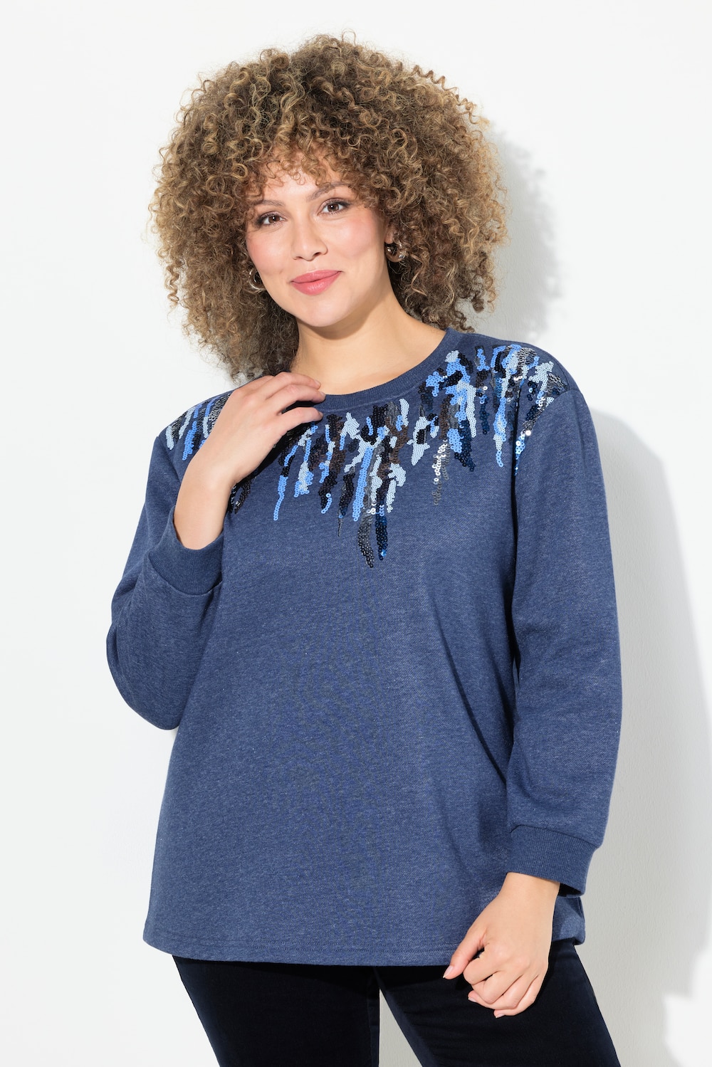 Große Größen Sweater, Damen, blau, Größe: 50/52, Baumwolle/Polyester, Ulla Popken