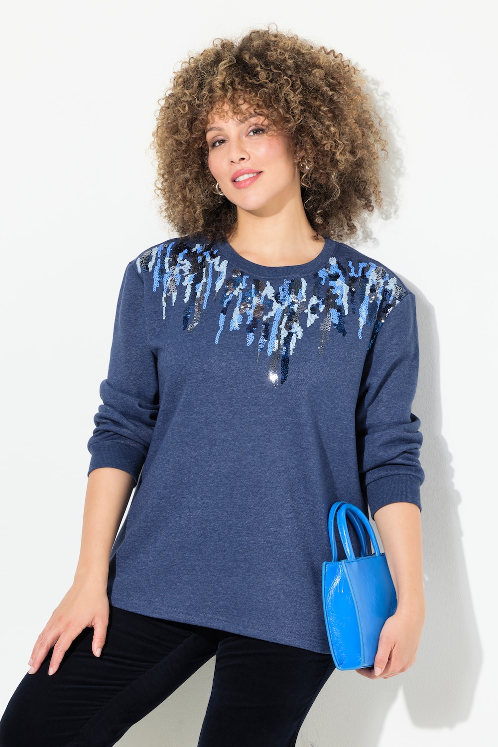 Große Größen Sweater, Damen, blau, Größe: 50/52, Baumwolle/Polyester, Ulla Popken