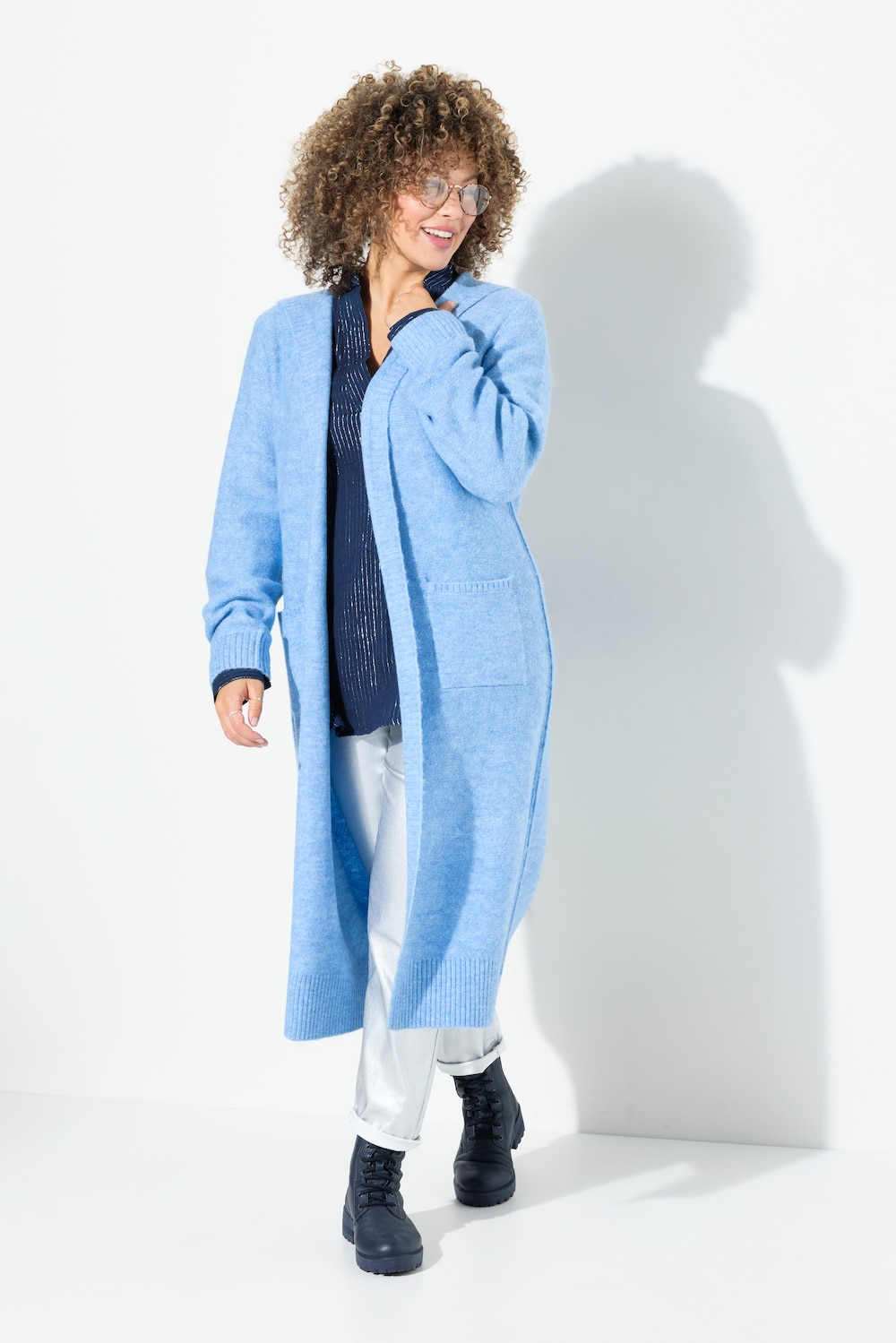 Große Größen Long-Strickjacke, Damen, blau, Größe: 42/44, Synthetische Fasern/Polyester, Ulla Popken